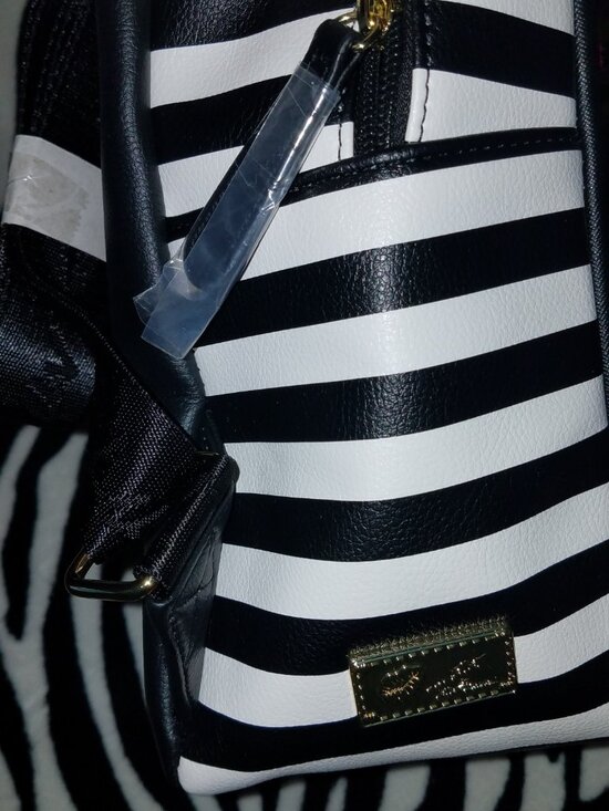 LUV BETSEY Black and White Striped Backpack with Red Heart main image 5